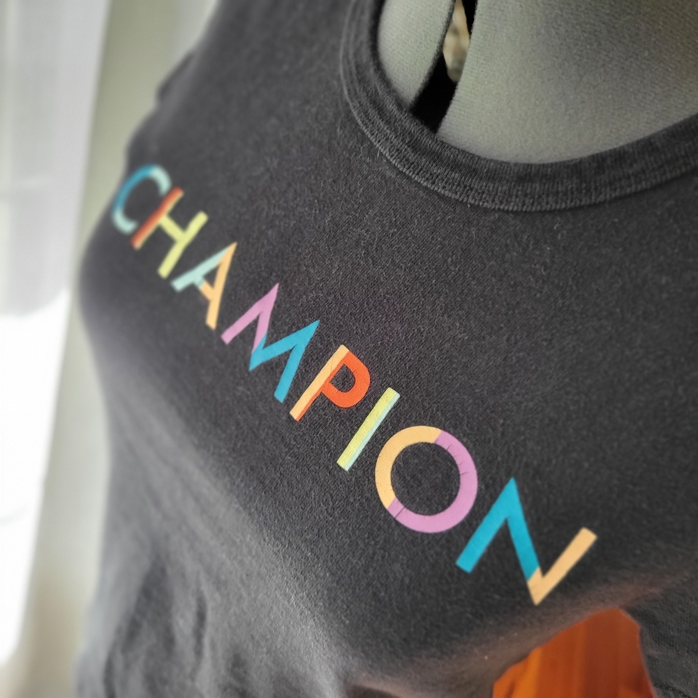Champion Black Multicolor Logo T-Shirt Women's Size Medium - Picture 5 of 8